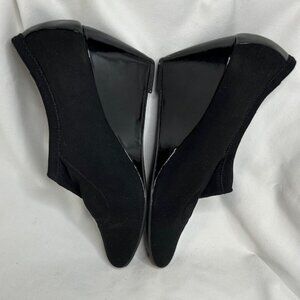 Etienne Aigner Black stretch Fabric Patent Wedge Heel Shoes